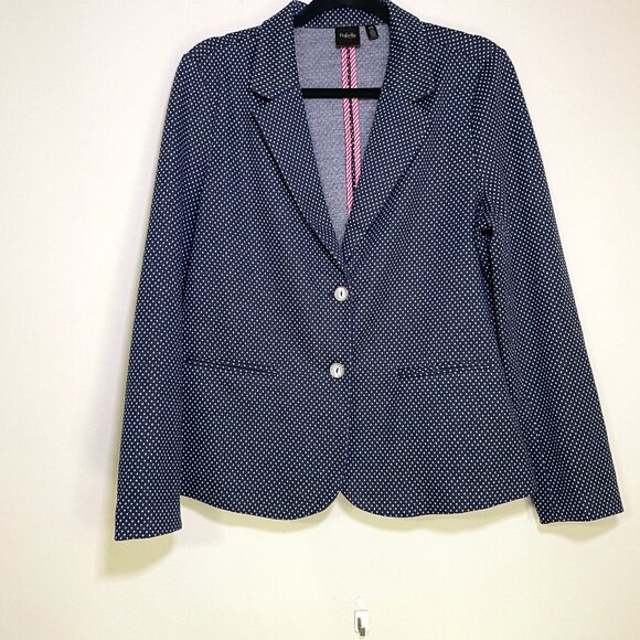 Women's Large Rafaella Navy Blue & White Buttoned Blazer Jacket - Picture 1 of 9